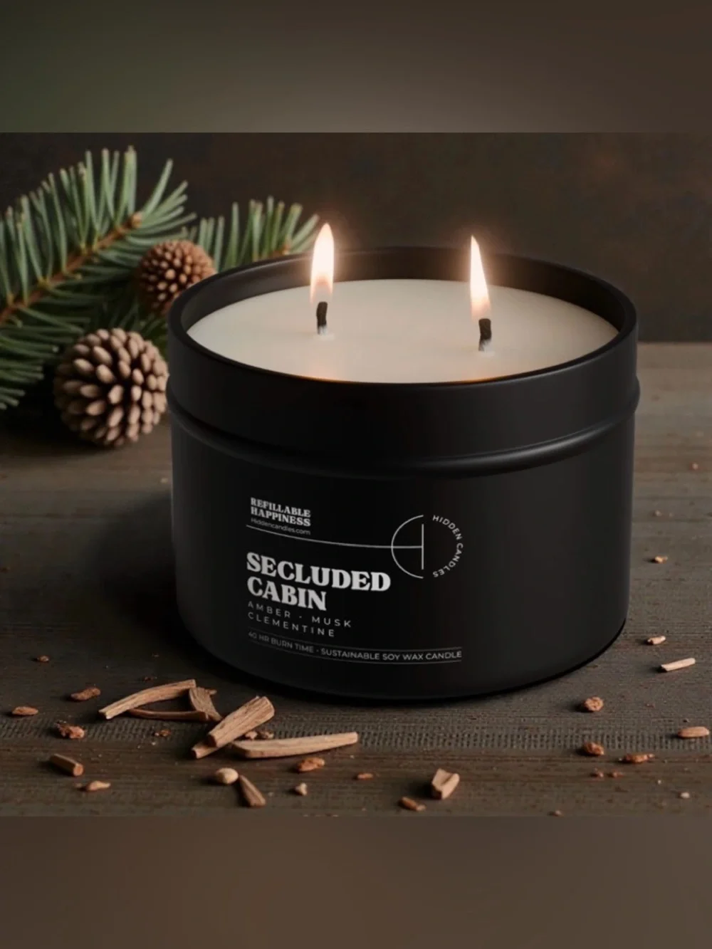 NEW Hidden Candles SECLUDED CABIN CANDLE 10.6 OZ – BERGAMOT, CEDARWOOD & AMBER